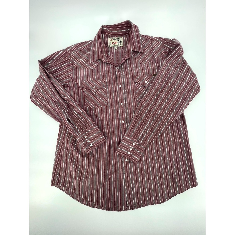 The Plains By E&w Western Shirt Mens XL Maroon Stripes Flap Pockets Button Front